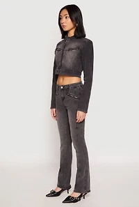 Womens Almost Famous Denim Moto Cropped Jacket, Grey,