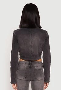 Womens Almost Famous Denim Moto Cropped Jacket, Grey,