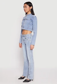 Womens Almost Famous Denim Moto Cropped Jacket, Blue, Size L
