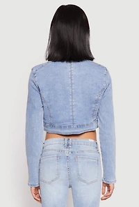 Womens Almost Famous Denim Moto Cropped Jacket, Blue, Size L