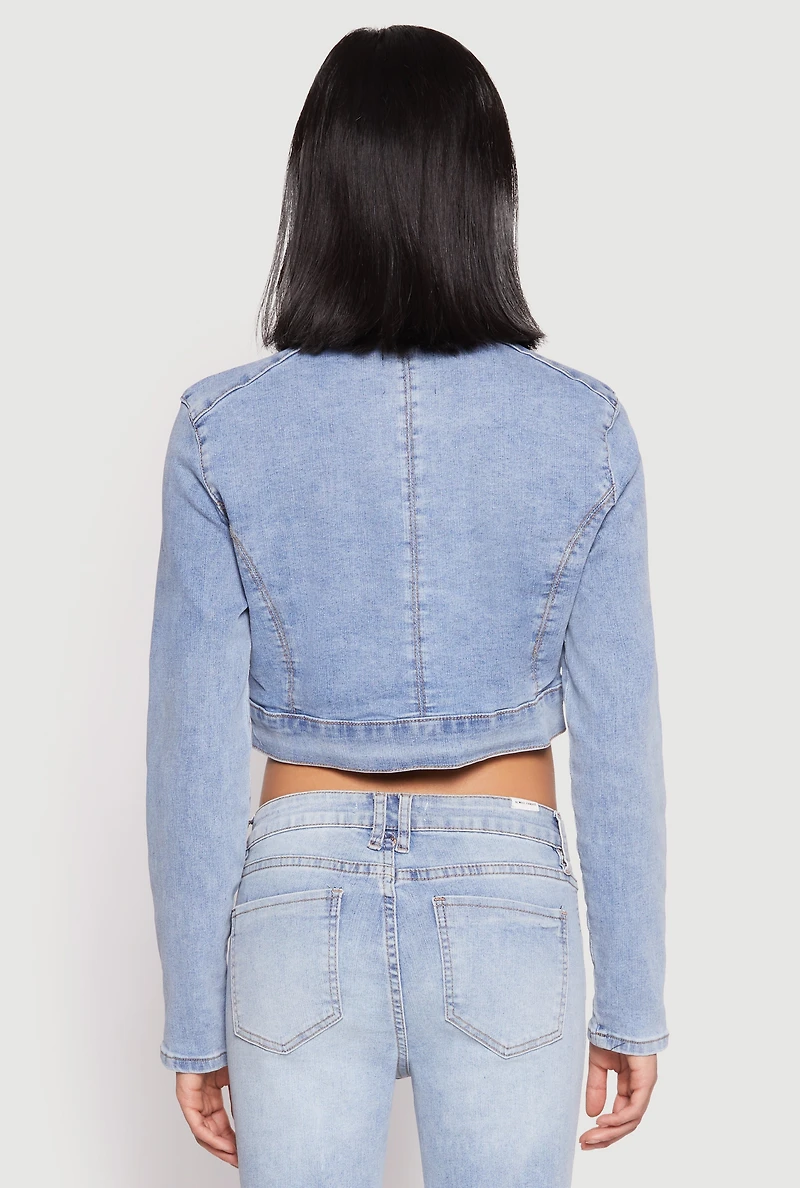 Womens Almost Famous Denim Moto Cropped Jacket,