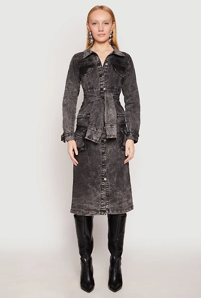 Spoon Jeans Tie Front Acid Wash Denim Dress