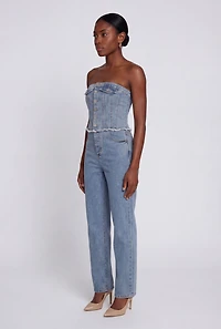 Corset Detail Straight Leg Denim Jumpsuit
