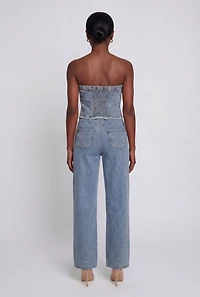 Corset Detail Straight Leg Denim Jumpsuit