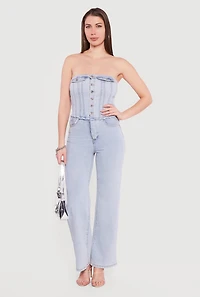 Corset Detail Straight Leg Denim Jumpsuit