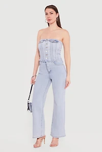 Corset Detail Straight Leg Denim Jumpsuit