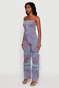 Mineral Wash Denim Cargo Pocket Jumpsuit