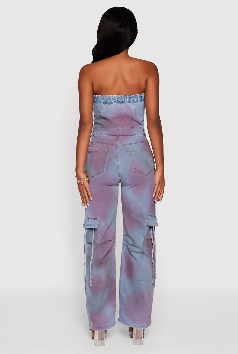 Mineral Wash Denim Cargo Pocket Jumpsuit