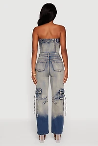 Womens Denim Button Front Utility Jumpsuit, Blue, Size XL