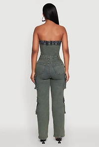 Womens Daisy Mineral Wash Denim Jumpsuit with Cargo Pockets,