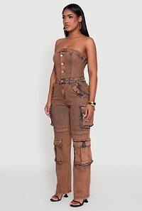 Womens Daisy Mineral Wash Denim Jumpsuit with Cargo Pockets, Multi, Size S