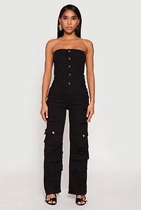 Daisy Denim Straight Leg Cargo Jumpsuit
