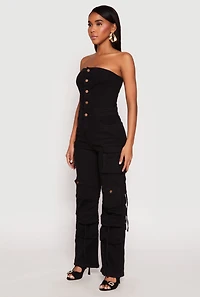 Womens Daisy Denim Straight Leg Cargo Jumpsuit, S