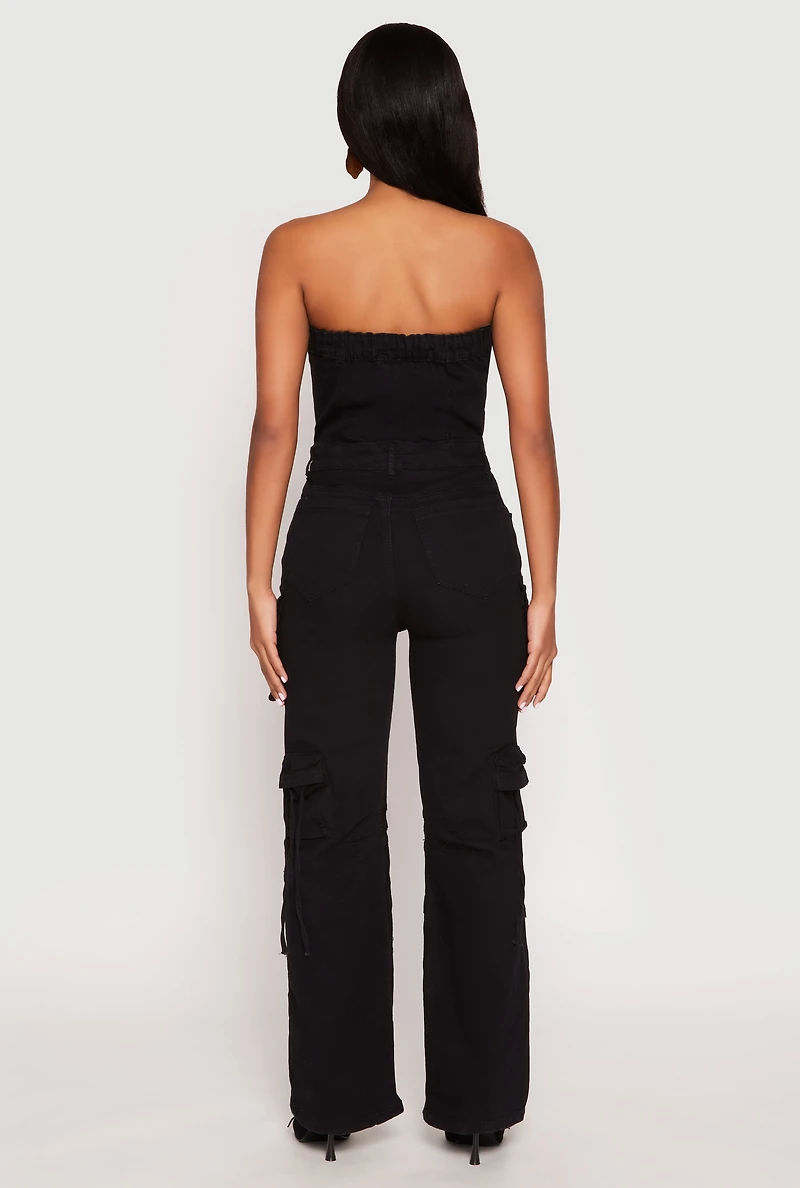 Womens Daisy Denim Straight Leg Cargo Jumpsuit,