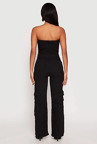 Womens Daisy Denim Straight Leg Cargo Jumpsuit,