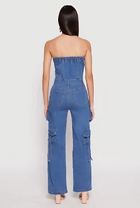 Womens Daisy Denim Straight Leg Cargo Jumpsuit, Blue, Size S