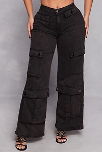 Womens Spoon Jeans Wide Leg Cargo Jeans, Black, Size M
