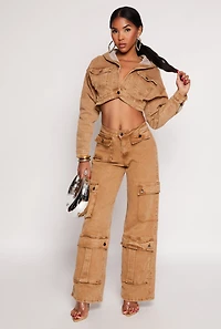 Womens Spoon Jeans Wide Leg Cargo Jeans, Khaki, Size S