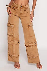 Womens Spoon Jeans Wide Leg Cargo Jeans, Khaki, Size S