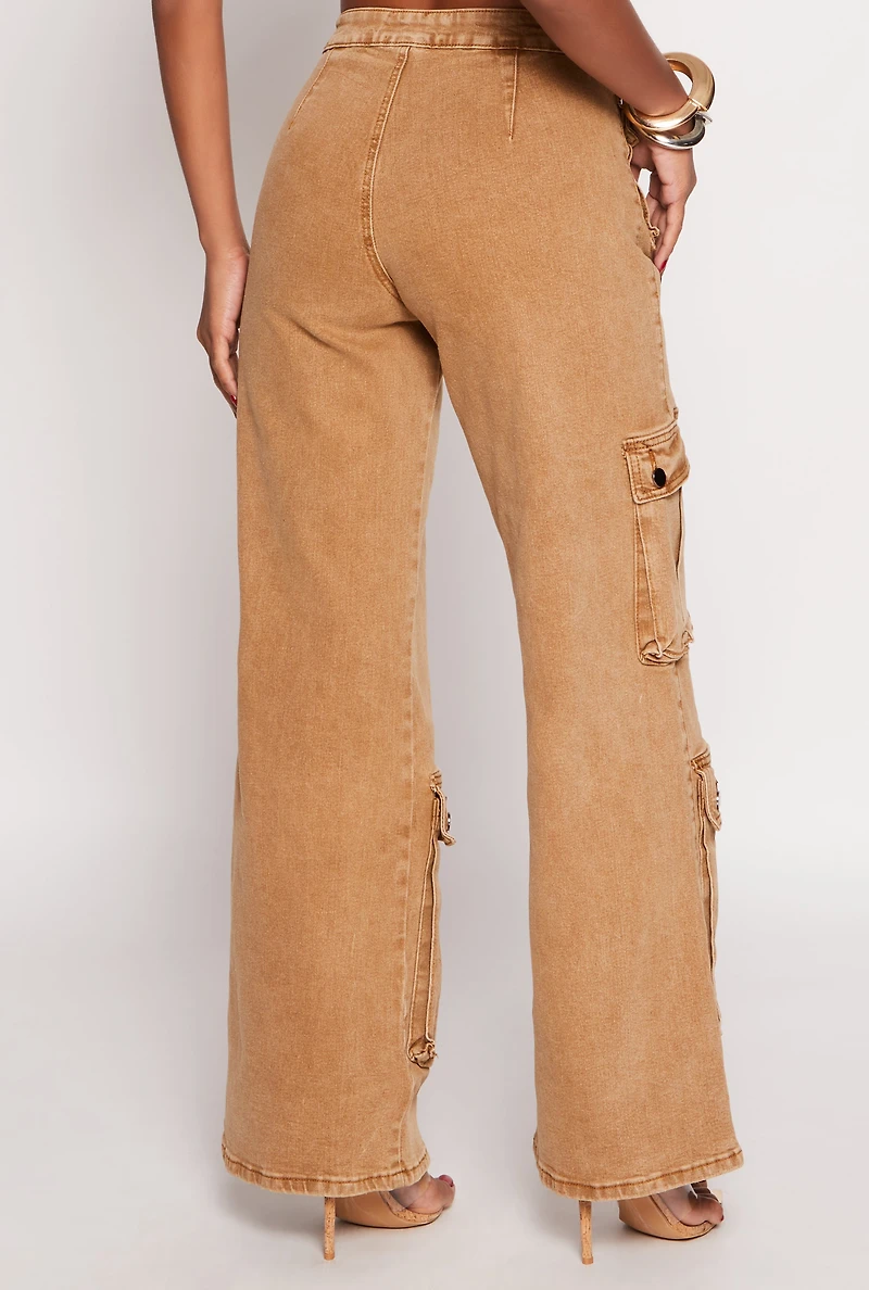 Womens Spoon Jeans Wide Leg Cargo Jeans, Khaki, Size S