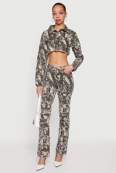 Tree Camo Frayed Skinny Jeans