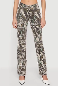 Tree Camo Frayed Skinny Jeans