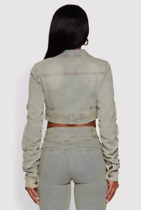 Acid Wash Cropped Zip Front Jean Jacket