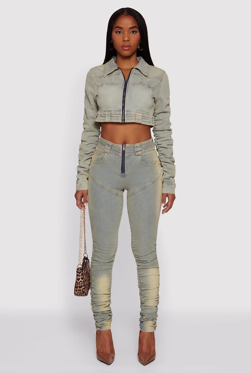 High Waisted Stacked Skinny Jeans with Zip Front