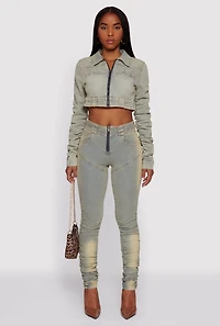 High Waisted Stacked Skinny Jeans with Zip Front