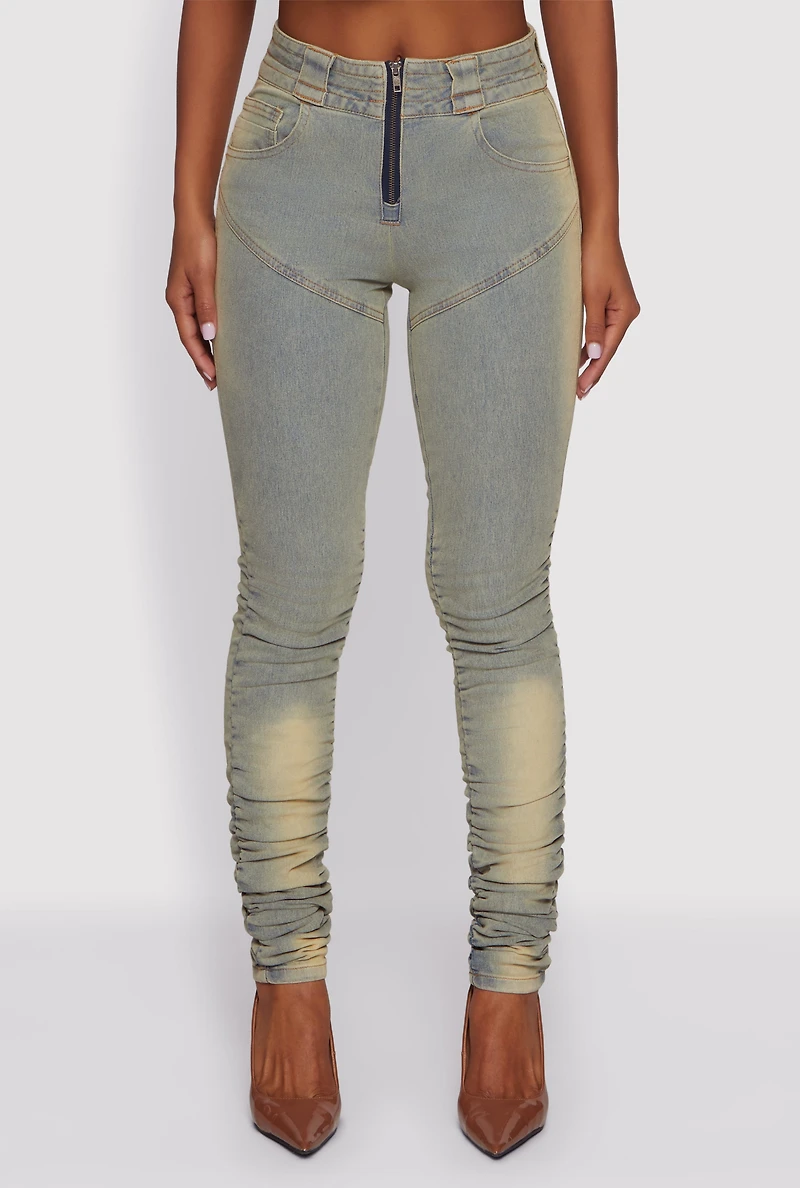 High Waisted Stacked Skinny Jeans with Zip Front