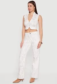 Decorative Stitch Zip Front Cropped Denim Vest