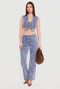 Decorative Stitch Zip Front Cropped Denim Vest