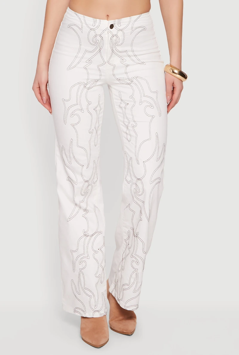 Straight Leg Western Decorative Stitch Jeans