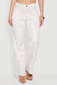 Straight Leg Western Decorative Stitch Jeans