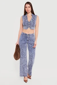 Straight Leg Western Decorative Stitch Jeans