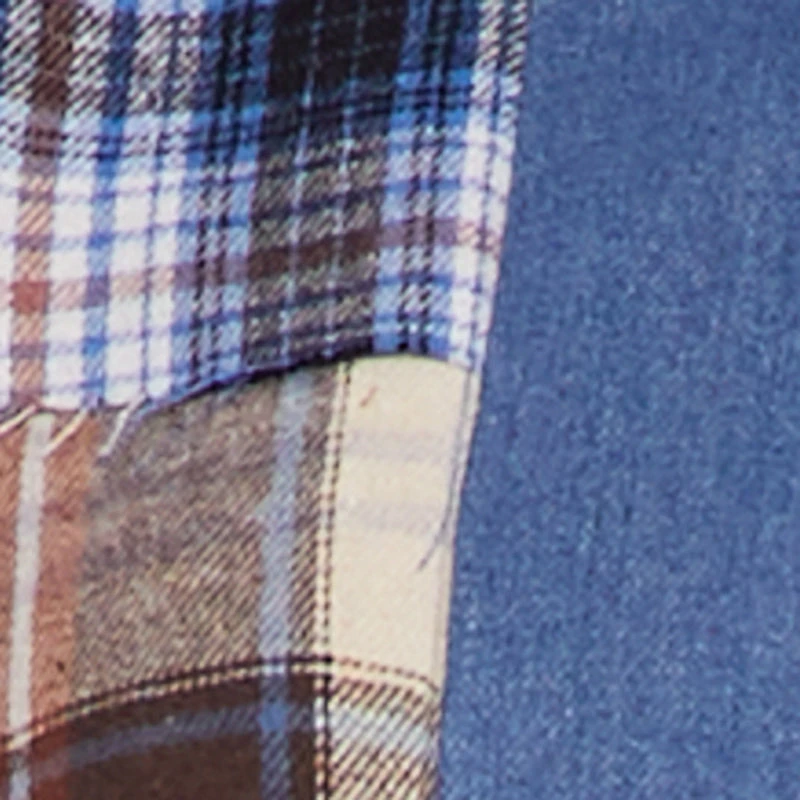 Cropped Denim Detail Raw Hem Plaid Tiered Shirt