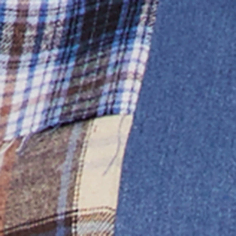 Denim Detail Raw Hem Plaid Mini Skirt