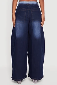 Womens Pleated Detail Baggy Wide Leg Jeans, Blue, Size M