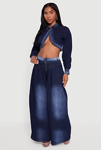 Womens One Button Denim Bolero Jacket, Blue,