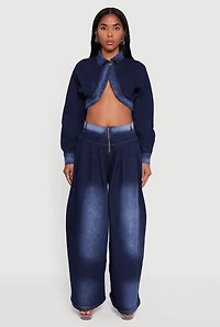 One Button Denim Bolero Jacket