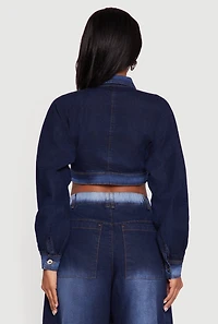 Womens One Button Denim Bolero Jacket, Blue,