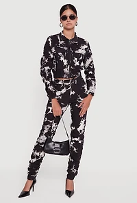 Womens Printed Pattern Ruched Pants,