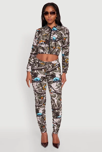 Womens Printed Pattern Ruched Pants, Multi, Size S