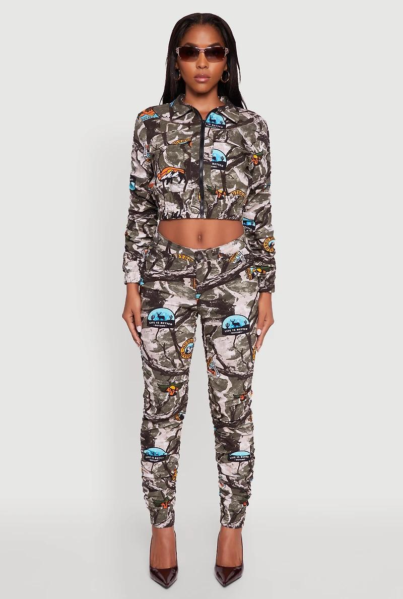 Womens Printed Pattern Ruched Pants, Multi, Size S