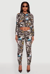 Womens Printed Pattern Ruched Pants, Multi, Size S
