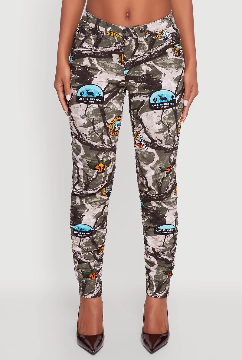Womens Printed Pattern Ruched Pants, Multi, Size S
