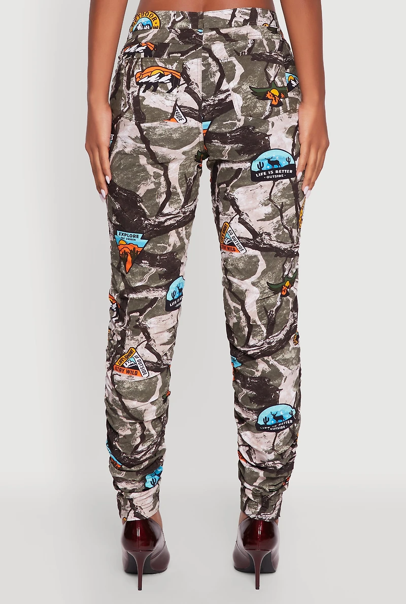 Womens Printed Pattern Ruched Pants, Multi, Size S