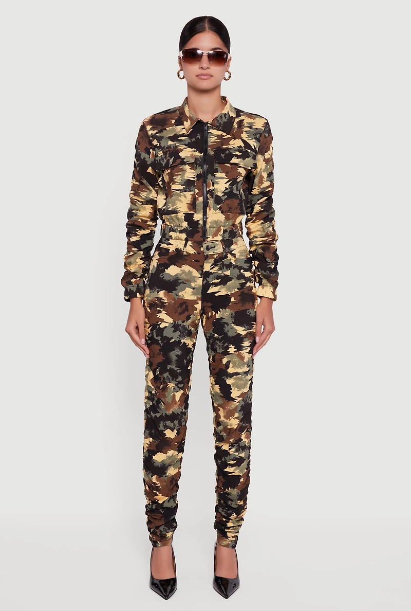 Womens Printed Pattern Ruched Pants,