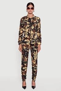 Womens Printed Pattern Ruched Pants, XL