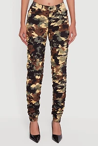 Womens Printed Pattern Ruched Pants, Green, Size S